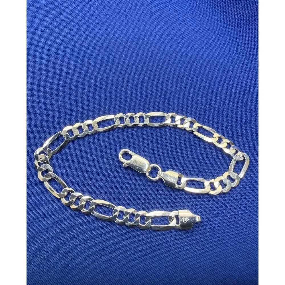 925 Italy Sterling Silver Flat Figaro Link Bracelet 4.6mm 8